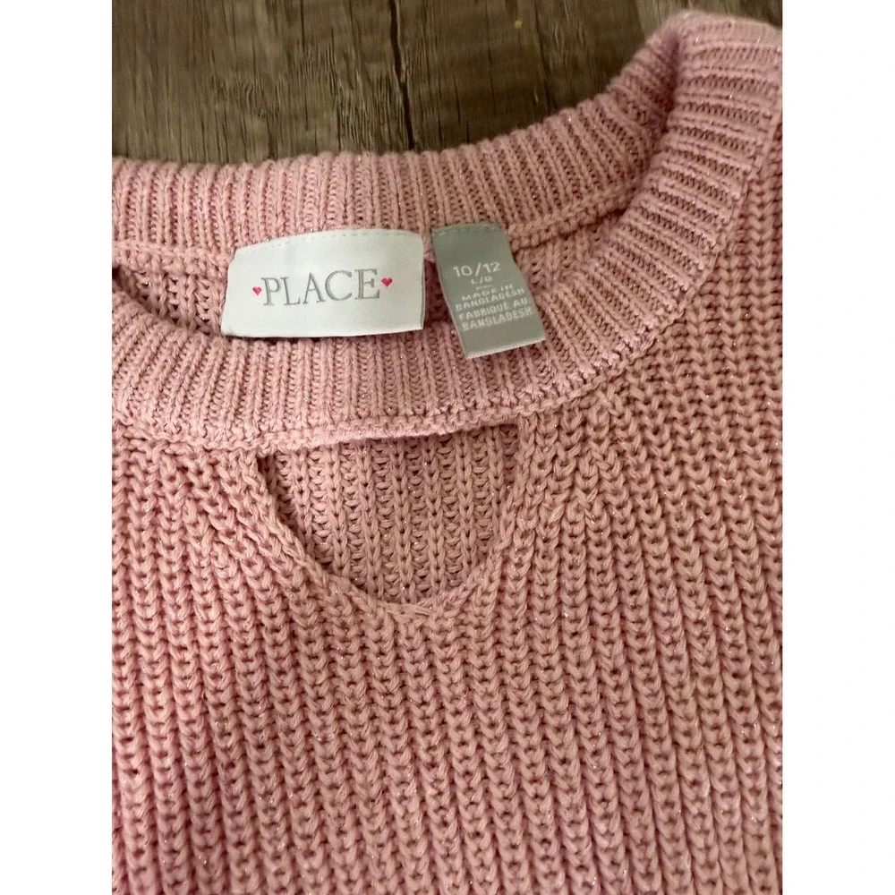 The Children's Place‎ Pink Glitter Keyhole Pointelle Knit Sweater Size 10/12